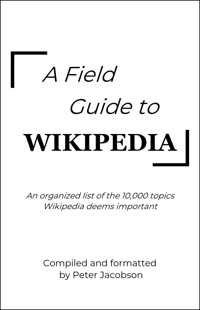 A book cover describing important articles in Wikipedia